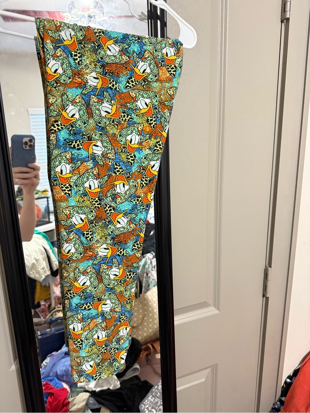 LuLaRoe Donald Duck Print Leggings in Orange, Blue, Green